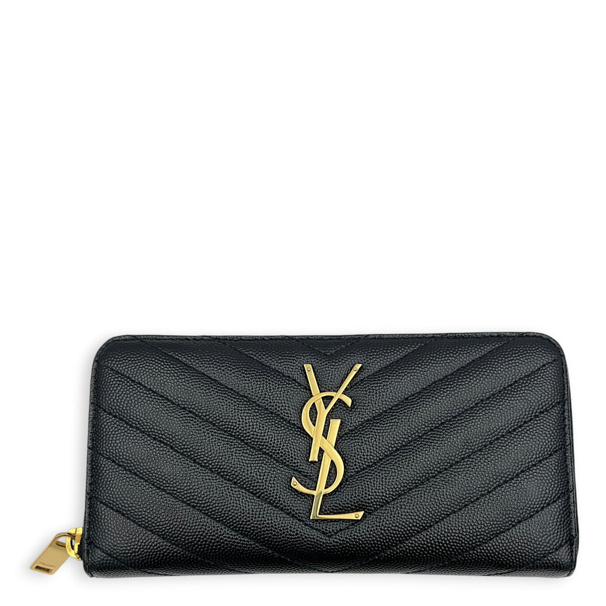 Cassandre Wallet Long Noir in Caviar Leather, Gold hardware