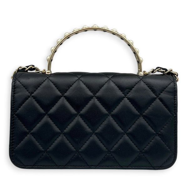 CC Wallet On Chain Black in Lambskin, Gold hardware