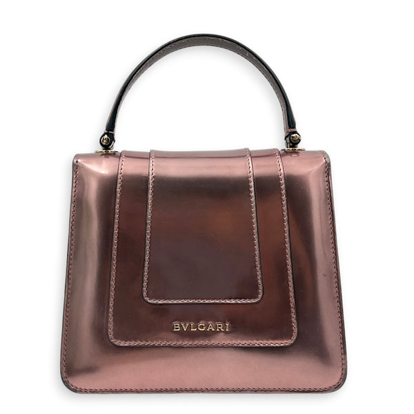 Serpenti Forever Top Handle Bag Metallic Pink in Patent Leather, Gold hardware
