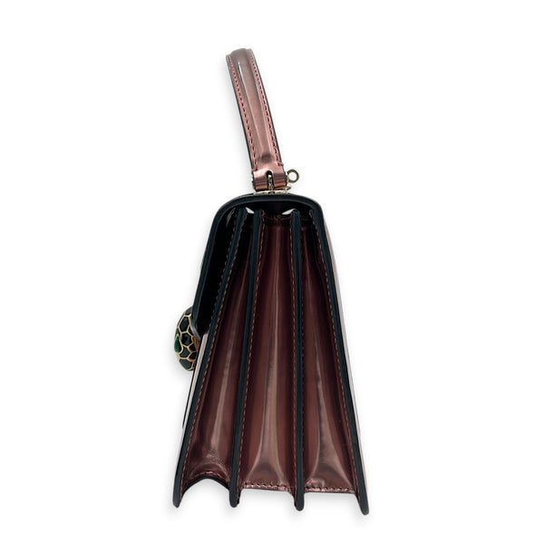 Serpenti Forever Top Handle Bag Metallic Pink in Patent Leather, Gold hardware