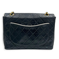 CC Flap White Piping Shoulder Bag Navy in Lambskin, Gold hardware