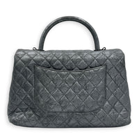 Coco Top Handle Bag Large Metallic Grey in Distressed Leather, Gunmetal hardware