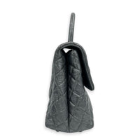 Coco Top Handle Bag Large Metallic Grey in Distressed Leather, Gunmetal hardware