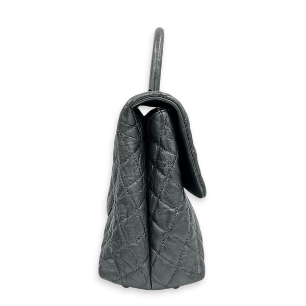 Coco Top Handle Bag Large Metallic Grey in Distressed Leather, Gunmetal hardware