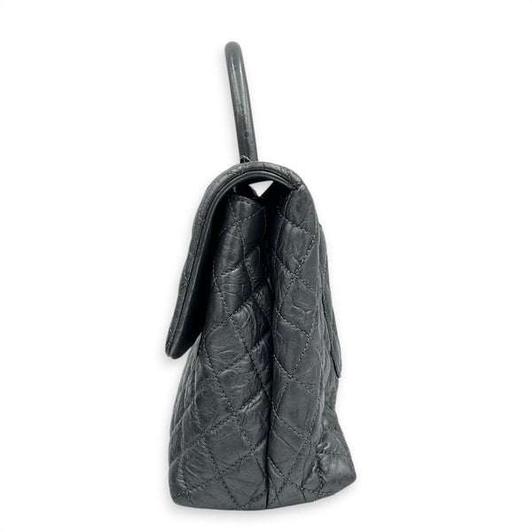 Coco Top Handle Bag Large Metallic Grey in Distressed Leather, Gunmetal hardware