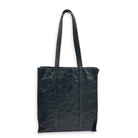 Logo Black Tote Bag in Distressed Leather, Silver hardware