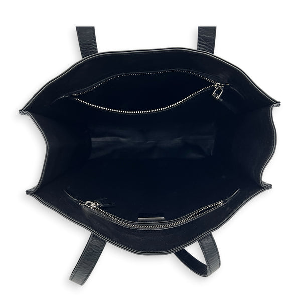Logo Black Tote Bag in Distressed Leather, Silver hardware