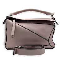 Puzzle Shoulder Bag Small Iridescent Pink in Calfskin, Silver hardware