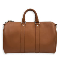 Keepall Top Handle Bag 35 Brown in Taurillon Leather, Silver hardware