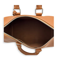 Keepall Top Handle Bag 35 Brown in Taurillon Leather, Silver hardware