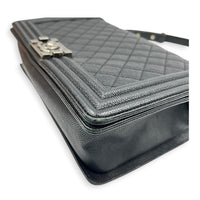 Boy Shoulder Bag Medium Black in Caviar Leather, Ruthenium hardware