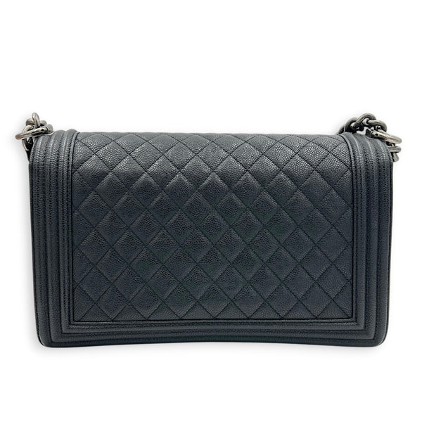Boy Shoulder Bag Medium Black in Caviar Leather, Ruthenium hardware