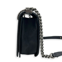 Boy Shoulder Bag Medium Black in Caviar Leather, Ruthenium hardware