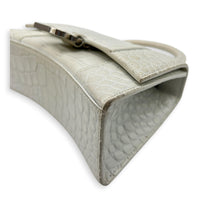 Hourglass Top Handle Bag XS White/Off-White in Crocodile Embossed Calfskin, Silver hardware