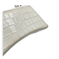 Hourglass Top Handle Bag XS White/Off-White in Crocodile Embossed Calfskin, Silver hardware