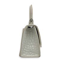 Hourglass Top Handle Bag XS White/Off-White in Crocodile Embossed Calfskin, Silver hardware