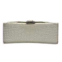 Hourglass Top Handle Bag XS White/Off-White in Crocodile Embossed Calfskin, Silver hardware