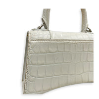 Hourglass Top Handle Bag XS White/Off-White in Crocodile Embossed Calfskin, Silver hardware