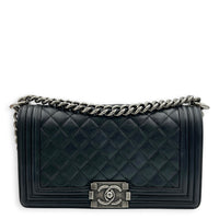 Boy Shoulder Bag Medium Black in Lambskin, Ruthenium hardware