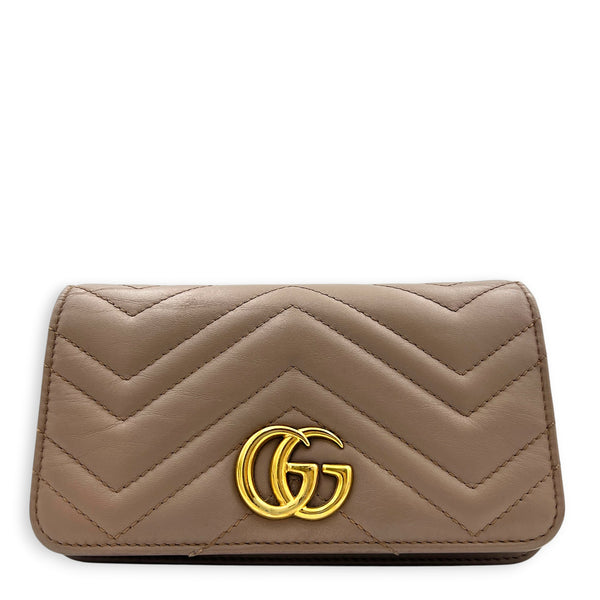 GG Marmont Wallet On Chain Pink in Calfskin, Gold hardware