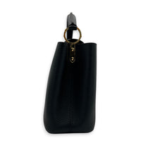 Capucines BB Black Top Handle Bag in Taurillon Leather, Gold hardware