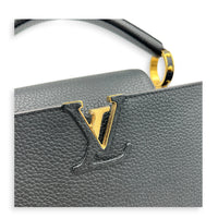 Capucines BB Black Top Handle Bag in Taurillon Leather, Gold hardware