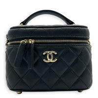 CC Quilted Box Black Vanity Bag in Caviar Leather, Gold hardware