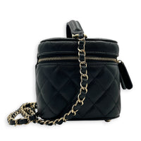 CC Quilted Box Black Vanity Bag in Caviar Leather, Gold hardware