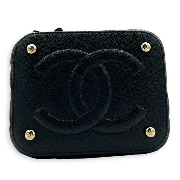CC Quilted Box Black Vanity Bag in Caviar Leather, Gold hardware