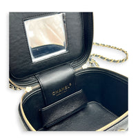 CC Quilted Box Black Vanity Bag in Caviar Leather, Gold hardware