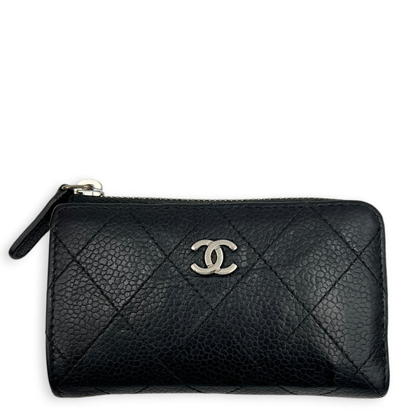 Classic Coin Purse Black in Caviar Leather, Silver hardware