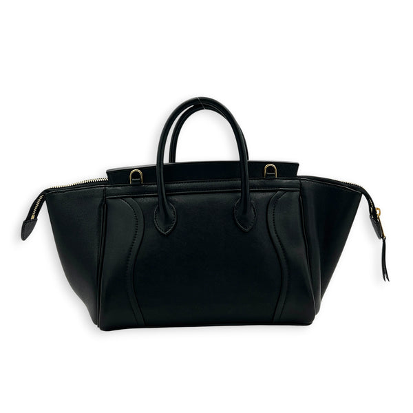 Little Luggage Black Top Handle Bag in Shiny Lambskin, Gold hardware