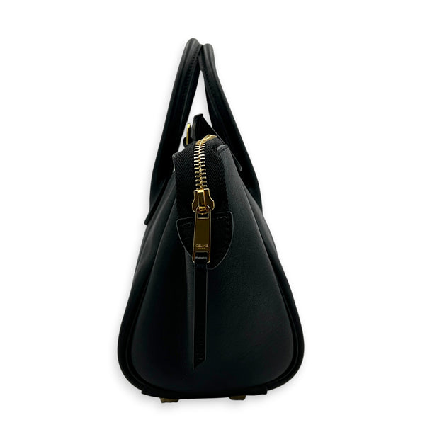 Little Luggage Black Top Handle Bag in Shiny Lambskin, Gold hardware