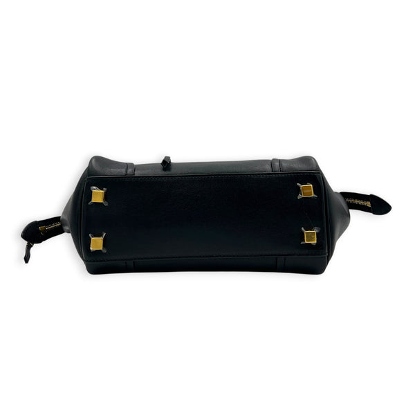 Little Luggage Black Top Handle Bag in Shiny Lambskin, Gold hardware