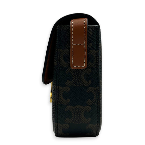 Triomphe Crossbody Bag Medium Tan in Coated Canvas, Gold hardware
