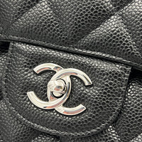 Classic Double Flap Jumbo Black Shoulder Bag in Caviar Leather, Silver hardware