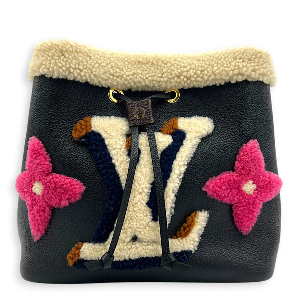 NeoNoe Teddy MM Black Bucket Bag in Calfskin, Gold hardware