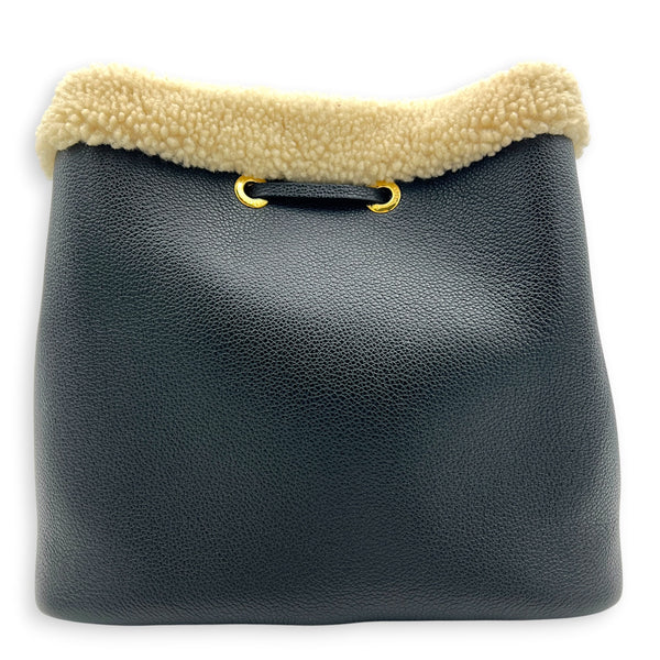 NeoNoe Teddy MM Black Bucket Bag in Calfskin, Gold hardware
