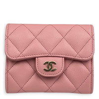 CC Pink Wallet On Chain in Caviar Leather, Gold hardware