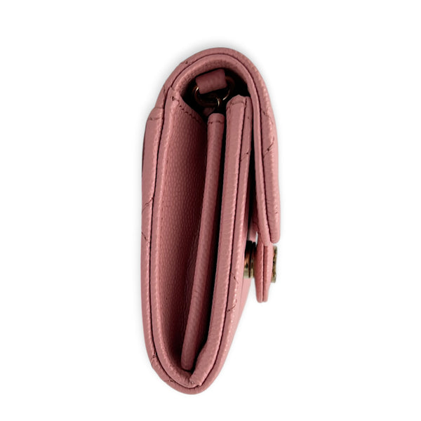 CC Pink Wallet On Chain in Caviar Leather, Gold hardware