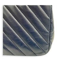 CC Chevron Shoulder Bag Navy Blue in Calfskin, Silver hardware