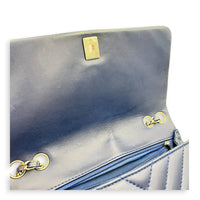 CC Chevron Shoulder Bag Navy Blue in Calfskin, Silver hardware