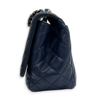 CC Chevron Shoulder Bag Navy Blue in Calfskin, Silver hardware