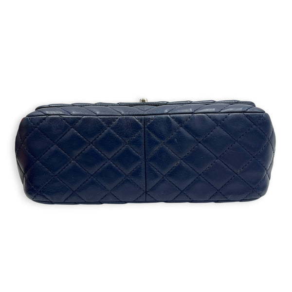CC Chevron Shoulder Bag Navy Blue in Calfskin, Silver hardware