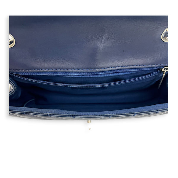 CC Chevron Shoulder Bag Navy Blue in Calfskin, Silver hardware