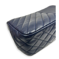 CC Chevron Shoulder Bag Navy Blue in Calfskin, Silver hardware