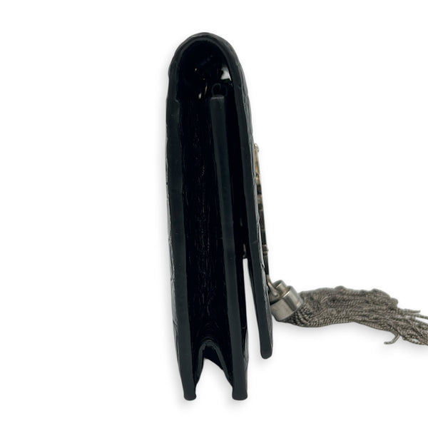 Kate Tassle Wallet On Chain Noir in Crocodile Embossed Calfskin, Silver hardware