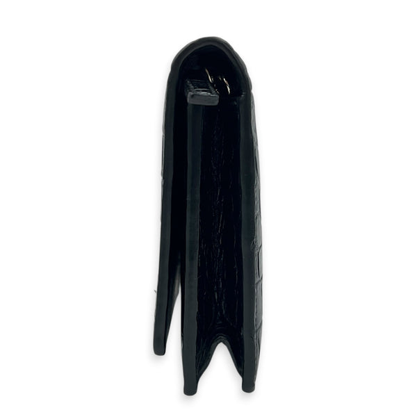 Kate Tassle Wallet On Chain Noir in Crocodile Embossed Calfskin, Silver hardware