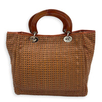 Soft Lady Dior Large Brown Woven Leather Top Handle Bag in Calfskin, Silver hardware