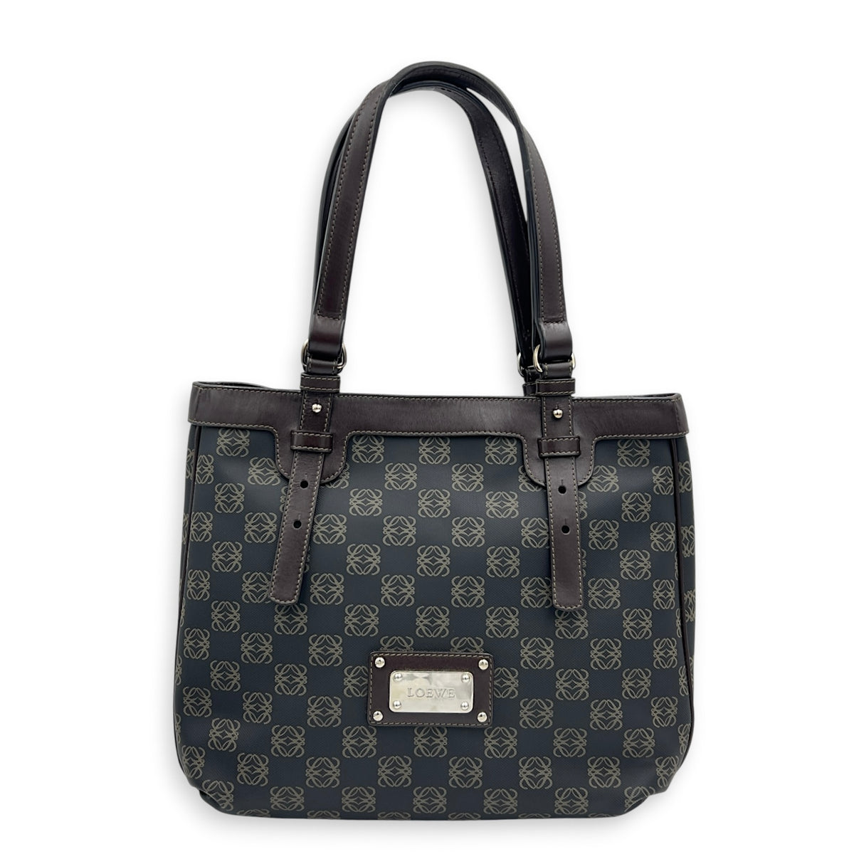 Anagram Tote Bag Black in Coated Canvas, Silver hardware
